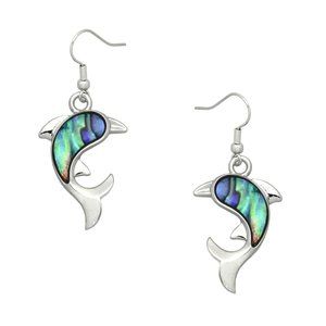 Abalone Shell Dolphin Earrings Drop Dangle